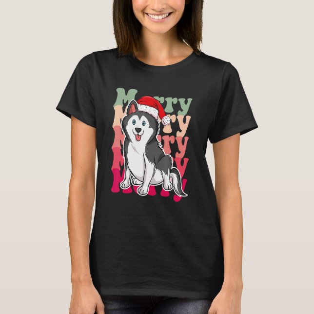 Siberian Husky Dog Christmas Matching Family T-Shirt (Front)