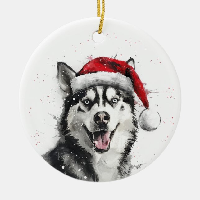 Siberian Husky Dog Christmas Personalized Ceramic Tree Decoration (Front)