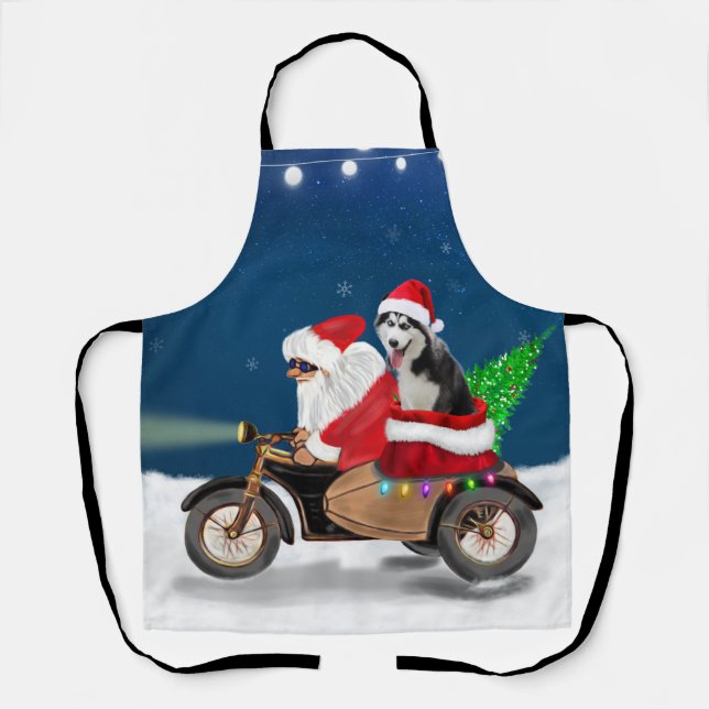 Siberian Husky Dog Christmas Santa Claus    Apron (Front)