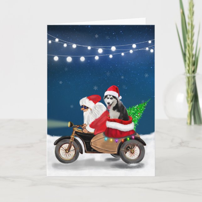 Siberian Husky Dog Christmas Santa Claus   Card (Front)