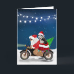 Siberian Husky Dog Christmas Santa Claus   Card<br><div class="desc">A Santa claus riding bike delivering Christmas tree and Siberian Husky dog as gift is a perfect Christmas gift idea for someone who love this dog breed.</div>