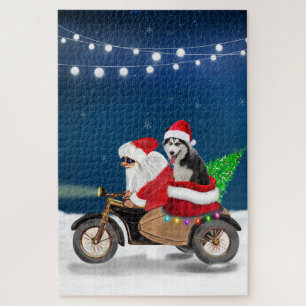 Siberian Husky Dog Christmas Santa Claus  Jigsaw Puzzle