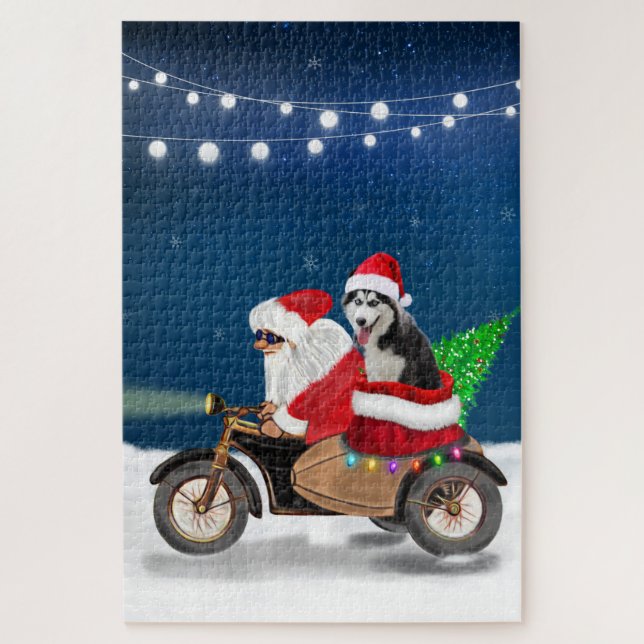 Siberian Husky Dog Christmas Santa Claus  Jigsaw Puzzle (Vertical)