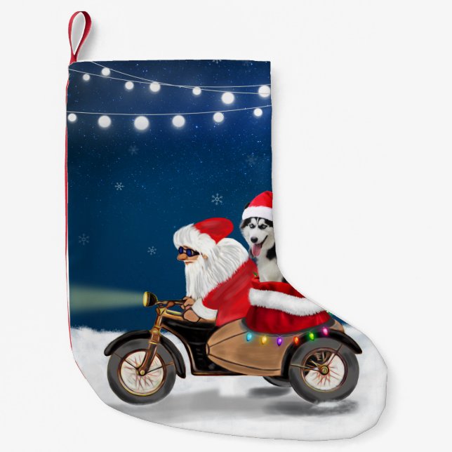 Siberian Husky Dog Christmas Santa Claus   Small Christmas Stocking (Front)