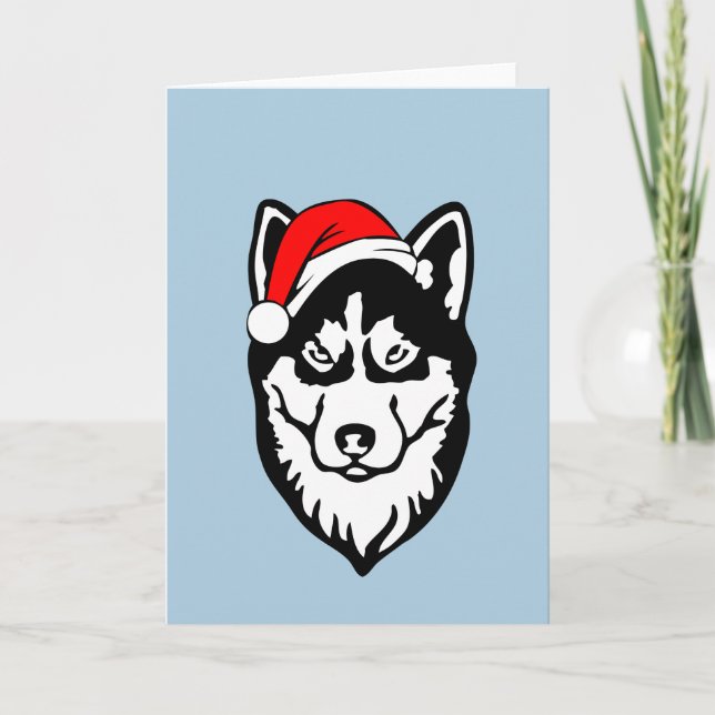 Siberian Husky Dog Christmas Santa Hat Holiday Card (Front)