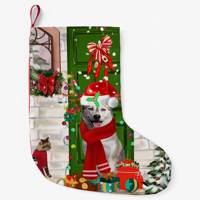 Siberian Husky Dog Christmas  Small Christmas Stocking (Front)