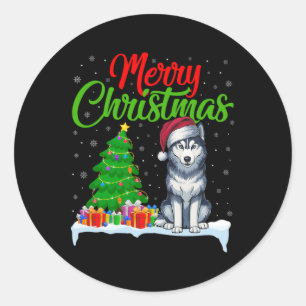 Siberian Husky Dog Christmas Tree Light Funny Xmas Classic Round Sticker