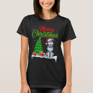 Siberian Husky Dog Christmas Tree Light Funny Xmas T-Shirt