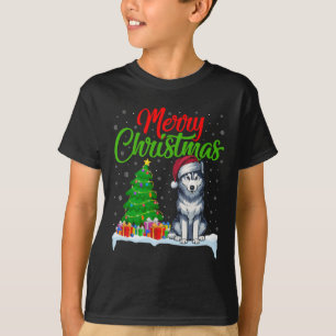 Siberian Husky Dog Christmas Tree Light Funny Xmas T-Shirt