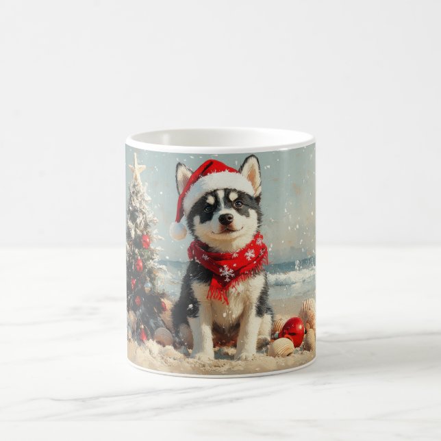 Siberian Husky Dog Christmas Vintage Beach Coffee Mug (Center)