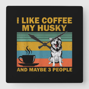 Siberian Husky Dog Coffee Lovers Quote Gift Square Wall Clock