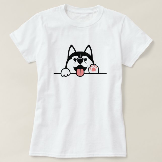 Siberian husky dog, Cute paws up over wall, T-Shirt (Design Front)