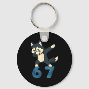 Siberian Husky Dog Dabbing 67 Meme Six Seven Funny Key Ring