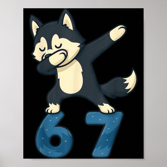 Siberian Husky Dog Dabbing 67 Meme Six Seven Funny Poster (Front)