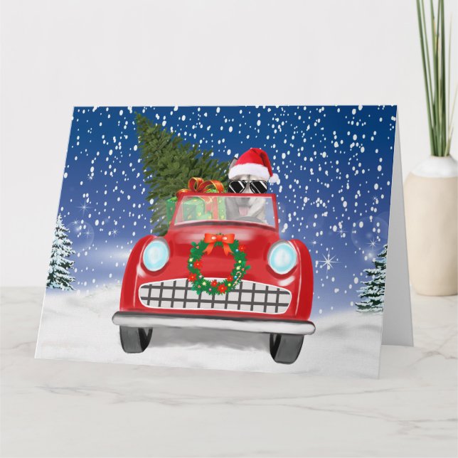 Siberian Husky Dog Driving Car In Snow Christmas   Card (Front)