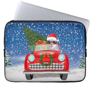 Siberian Husky Dog Driving Car In Snow Christmas Laptop Sleeve