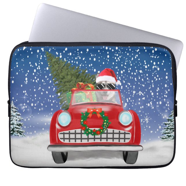 Siberian Husky Dog Driving Car In Snow Christmas  Laptop Sleeve (Front)