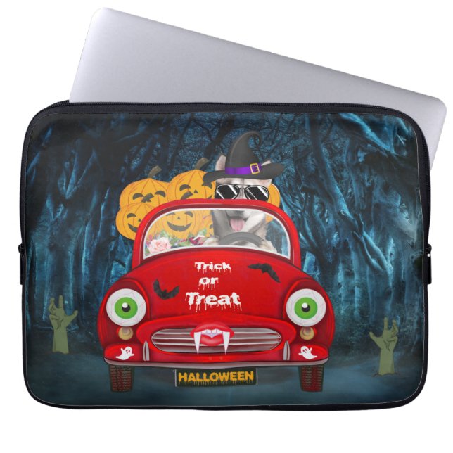 Siberian Husky Dog Driving Car Scary Halloween  Laptop Sleeve (Front)