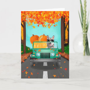 Siberian Husky Dog Fall Pumpkin  Card