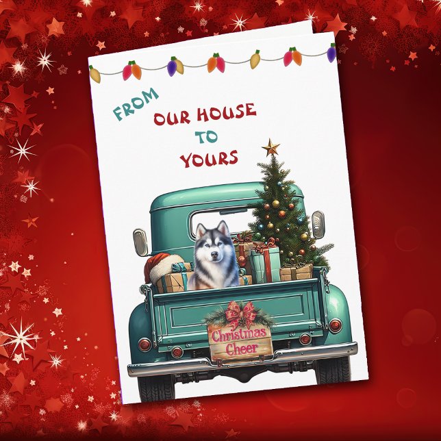 Siberian Husky Dog Farm Truck Christmas Card (Creator Uploaded)