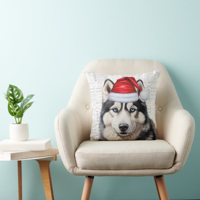 Siberian Husky Dog Funny Watercolor Christmas Cushion (Chair)