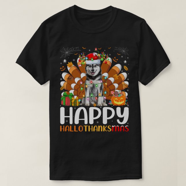 Siberian Husky Dog Halloween Christmas Happy Hallo T-Shirt (Design Front)