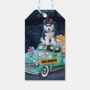 Siberian Husky Dog Halloween Truck Scary Night Gift Tags