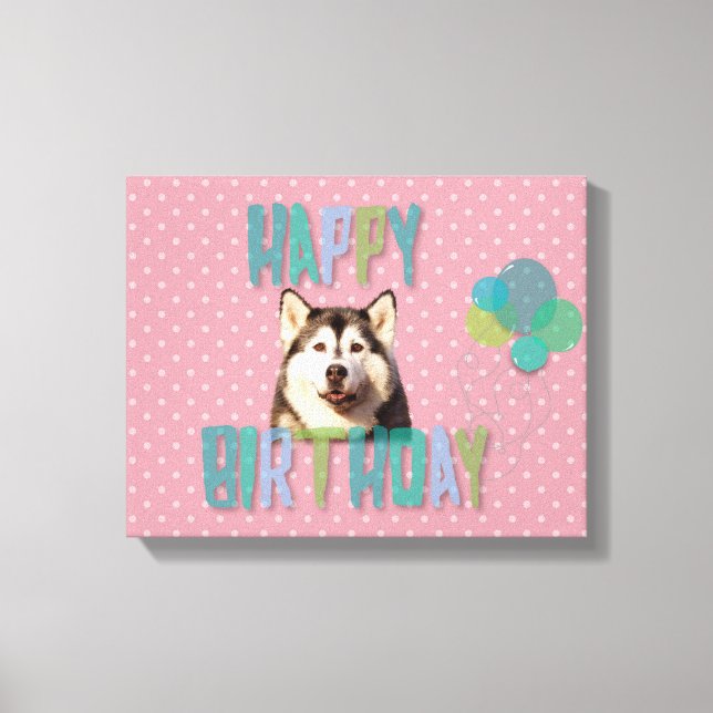 Siberian Husky Dog Happy Birthday Canvas Print (Front)