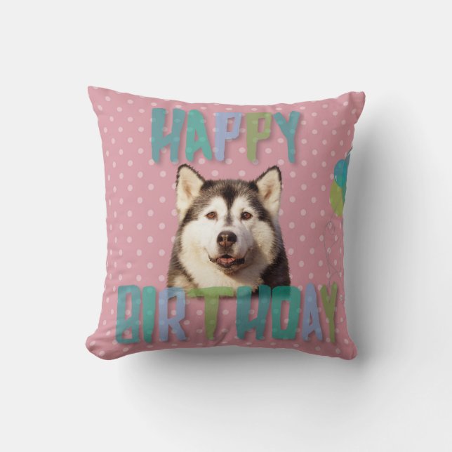 Siberian Husky Dog Happy Birthday Cushion (Front)