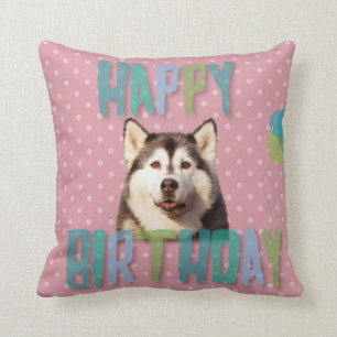 Siberian Husky Dog Happy Birthday Cushion