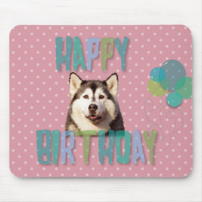 Siberian Husky Dog Happy Birthday Mouse Mat (Front)