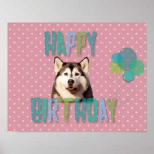 Siberian Husky Dog Happy Birthday Poster