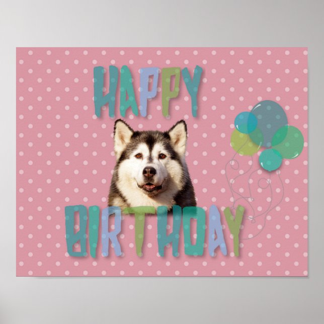 Siberian Husky Dog Happy Birthday Poster (Front)