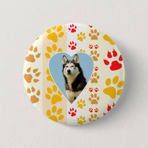 Siberian Husky Dog Heart Paws Print 6 Cm Round Badge