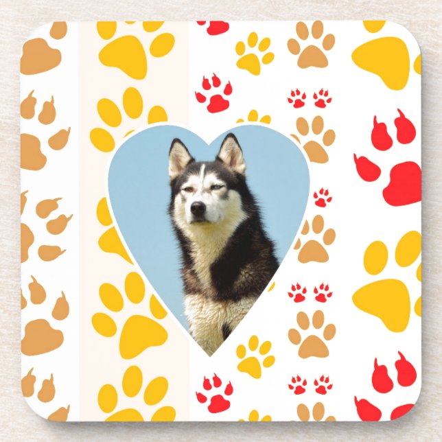 Siberian Husky Dog Heart Paws Print Coaster (Front)