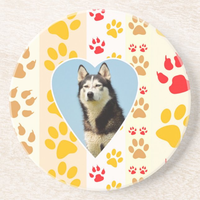 Siberian Husky Dog Heart Paws Print Coaster (Front)