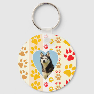 Siberian Husky Dog Heart Paws Print Key Ring