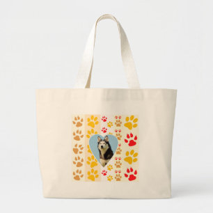 Siberian Husky Dog Heart Paws Print Large Tote Bag