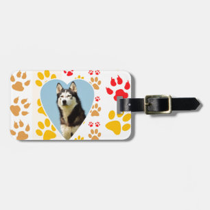 Siberian Husky Dog Heart Paws Print Luggage Tag