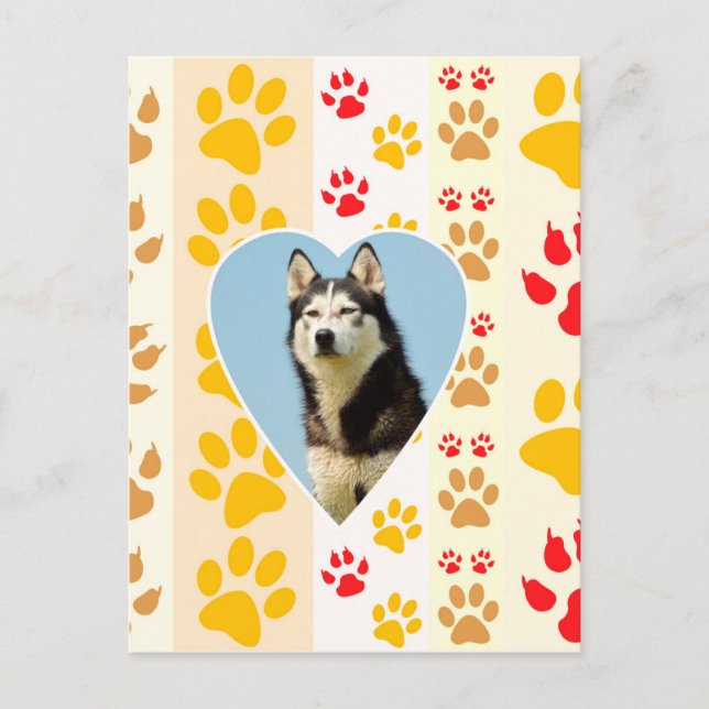 Siberian Husky Dog Heart Paws Print Postcard (Front)