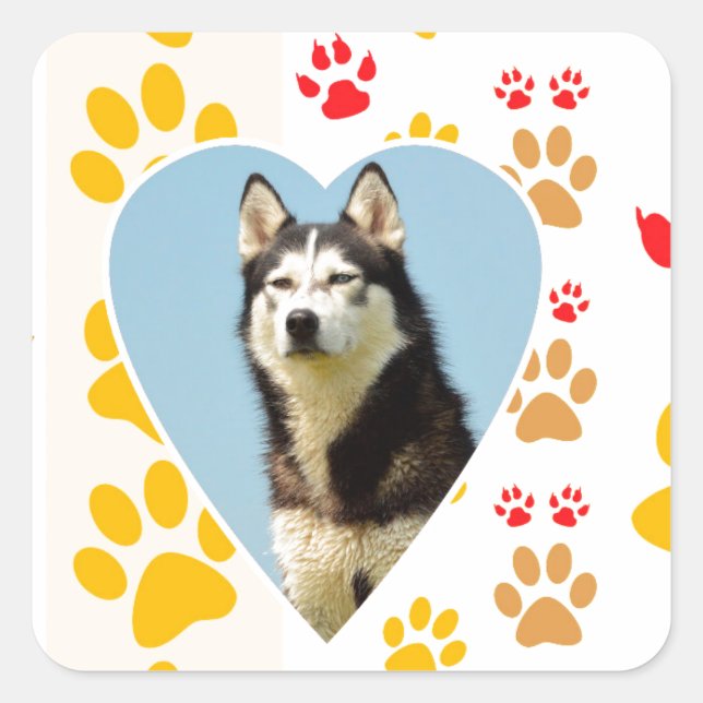 Siberian Husky Dog Heart Paws Print Square Sticker (Front)