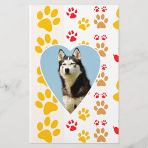 Siberian Husky Dog Heart Paws Print Stationery