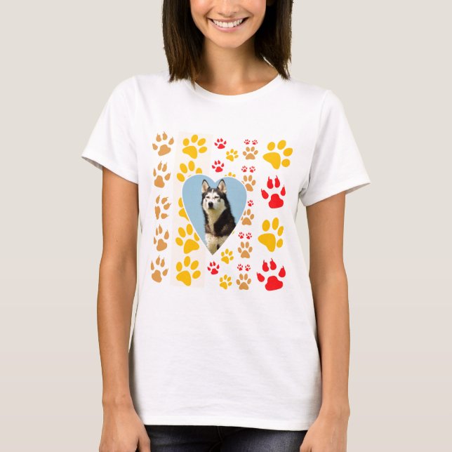 Siberian Husky Dog Heart Paws Print T-Shirt (Front)