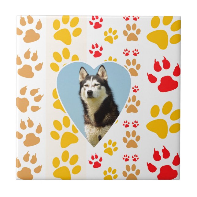 Siberian Husky Dog Heart Paws Print Tile (Front)