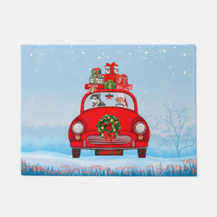 Siberian Husky Dog In Car With Santa Claus Doormat