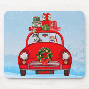 Siberian Husky Dog In Car With Santa Claus Mouse Mat