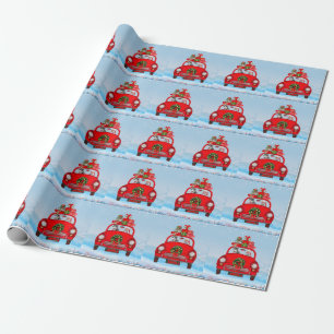 Siberian Husky Dog In Car With Santa Claus Wrapping Paper
