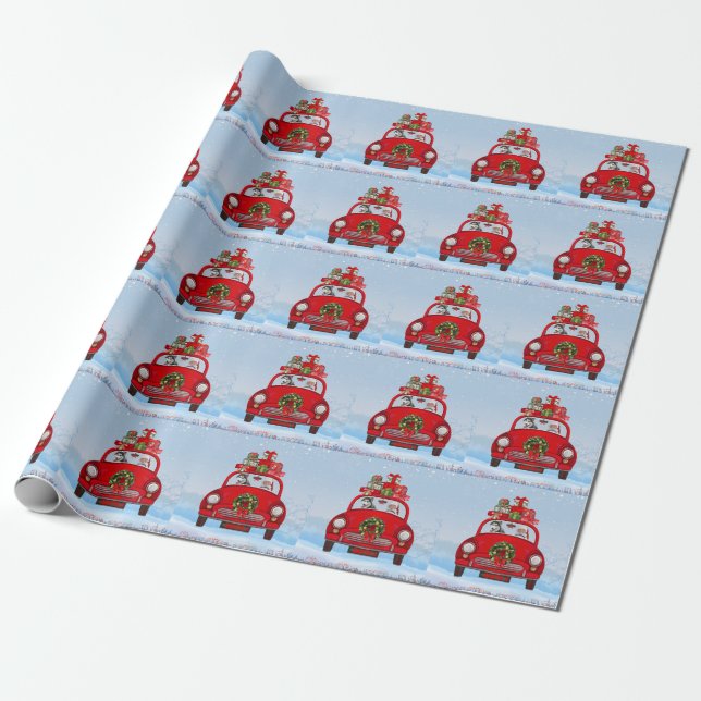 Siberian Husky Dog In Car With Santa Claus Wrapping Paper (Unrolled)