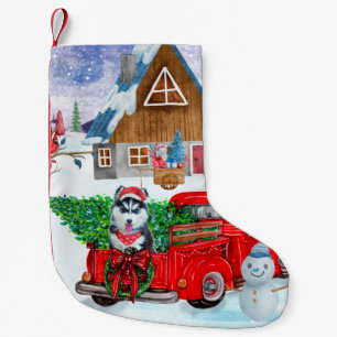Siberian Husky Dog In Christmas Delivery Truck Small Christmas Stocking