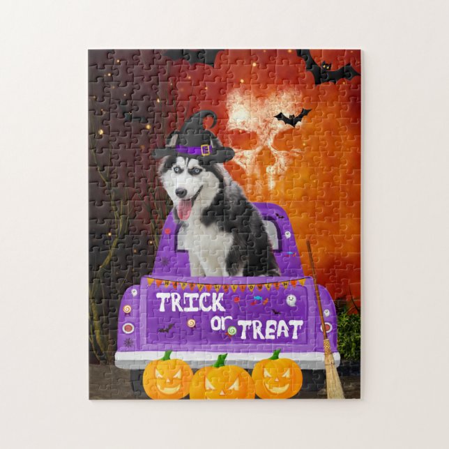siberian husky Dog in Halloween Truck Jigsaw Puzzle (Vertical)